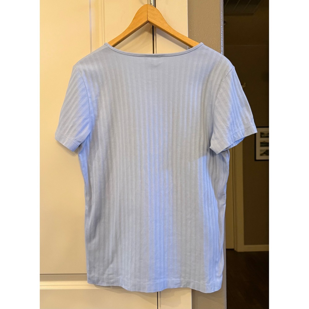 Lands' End Women's Light Blue Ribbed Square Neck Short Sleeve Shirt Size L/14-16 - Picture 5 of 6